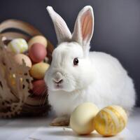 White Easter Bunny with colorful eggs photo