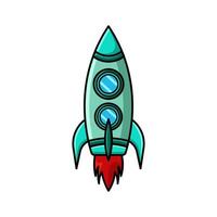 Flying rocket design, Rocket vector illustration in cartoon style, Rocket taking off, Isolated on white background