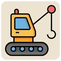 Filled color outline icon for Crane machine. vector