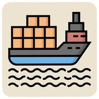 Filled color outline icon for Cargo ship. vector
