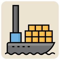 Filled color outline icon for Cargo ship. vector