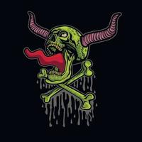 funny green skull, grunge vintage design t shirts vector