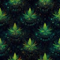 Abstract floral seamless backround with leaves of cannabis. Seamless pattern. 3D render. photo