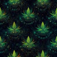 Abstract floral seamless backround with leaves of cannabis. Seamless pattern. 3D render. photo