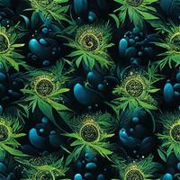 Abstract floral seamless backround with leaves of cannabis. Seamless pattern. 3D render. photo