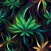 Abstract floral seamless backround with leaves of cannabis. Seamless pattern. 3D render. photo