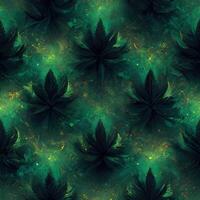 Abstract floral seamless backround with leaves of cannabis. Seamless pattern. 3D render. photo