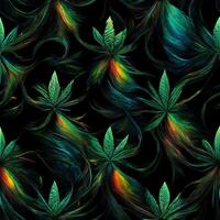 Abstract floral seamless backround with leaves of cannabis. Seamless pattern. 3D render. photo