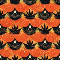 Bright psychedelic seamless pattern in orange tones with cannabis leaf elements. 3D render. Ai illustration. photo