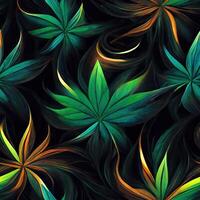 Abstract floral seamless backround with leaves of cannabis. Seamless pattern. 3D render. photo