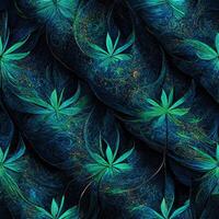 Abstract floral seamless backround with leaves of cannabis. Seamless pattern. 3D render. photo