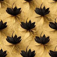 Gold with black luxury background with black leaves geometric seamless pattern. 3D  Illustration. Ai render photo