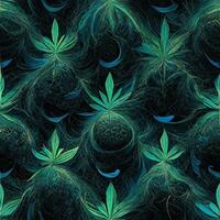 Abstract floral seamless backround with leaves of cannabis. Seamless pattern. 3D render. photo