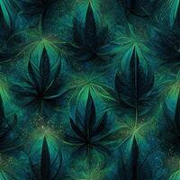 Abstract floral seamless backround with leaves of cannabis. Seamless pattern. 3D render. photo