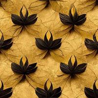 Gold with black luxury background with black leaves geometric seamless pattern. 3D  Illustration. Ai render photo