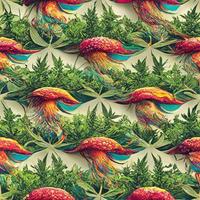 bright psychedelic seamless pattern in  green tones with cannabis leaf elements. 3D illustration. Ai render. photo