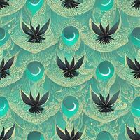 Abstract floral seamless backround with leaves of cannabis. Seamless pattern. 3D render. photo