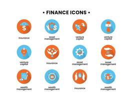 Finanzas íconos colocar. vector ilustración de activo gestión, aventurarse capital, seguro, riqueza administración iconos