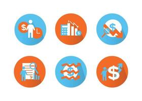 Finance icons set. Vector illustration of financial management, econometrics. A dollar sign, next to which is the silhouette of a man, followed by an up arrow.