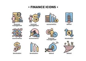 Finanzas íconos colocar. vector ilustración de financiero gestión, econometría, devaluación, por defecto. un dólar firmar, siguiente a cuales es el silueta de un hombre, seguido por un arriba flecha.