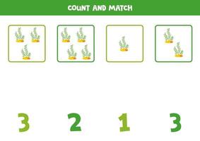 Counting game for kids. Count all sea weeds and match with numbers. Worksheet for children. vector