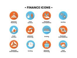 Finance icons set. Vector illustration of financial intermediary icons, resource financing, trust services, lending.