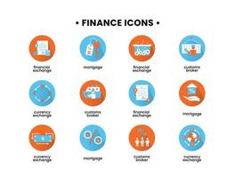 Finance icons set. Vector illustration of customs broker, mortgage, financial exchange, currency exchange icons