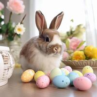 Easter Bunny with colorful eggs photo