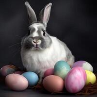 Easter Bunny with colorful eggs photo