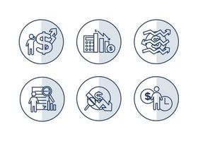 Finance icons set. Vector illustration of financial management, econometrics. A dollar sign, next to which is the silhouette of a man, followed by an up arrow.