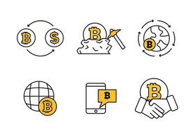 Finance. Vector illustration set of icons of cryptocurrency mining