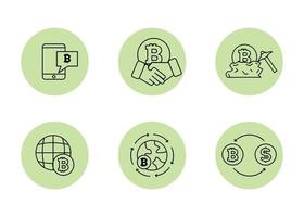 Finance. Vector illustration set of icons of cryptocurrency mining