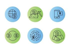 Finance. Vector illustration set of icons of cryptocurrency mining