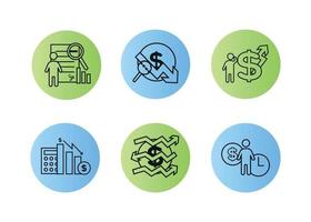 Finance icons set. Vector illustration of financial management, econometrics. A dollar sign, next to which is the silhouette of a man, followed by an up arrow.