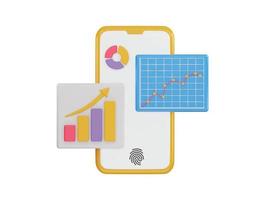 phone screen that has a chart and graph icon 3d rendering vector illustration