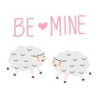 Valentine's day background with cute sheep cartoon and heart sign symbol vector