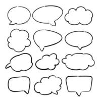 Speech symbol talk and thinking. Bubble with clouds thin line set. vector