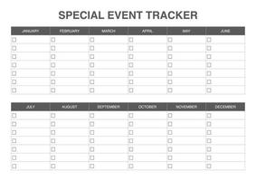 Special event tracker, organize printable template vector