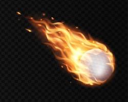 Flying white volleyball ball and fire flame trails vector