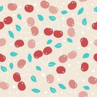 Seamless pattern with hand drawn cherries and leaves. Flat style food. Summer berry. Vector illustration.