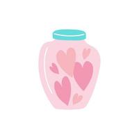 Romantic jar with hearts. Vector illustration of a jar for valentine day for postcard, textile, decor, poster. Greeting card on white