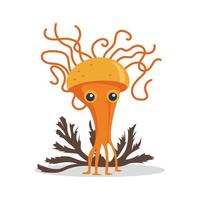 Cute mushroom. Cartoon fungus cordyceps. Mushroom spread concept. Microorganisms. Funny character on white background vector