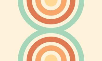 Colorful 60s and 70s circular stripes style vector illustration design. Abstract minimalist retro background with rounded stripe elements