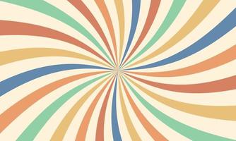 Retro groovy 70s background with twisted sunburst. Colorful grunge sunburst. Vector illustration