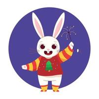 A merry rabbit with a sparkler. New Year's Rabbit. Vector illustration