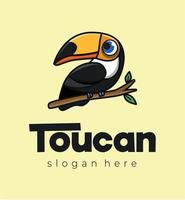 The Toucan illustration sits on a branch and looks. Vector image.