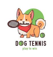 Dog with a tennis racket. Cute dog. Vector illustration with a puppy