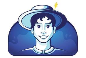 A young man in a hat. The guy is a farmer. Vector illustration