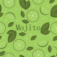 Seamless pattern with Cuban alcoholic drink mojito based on rum with mint and lime. Latin American refreshing green beverage with ice. vector