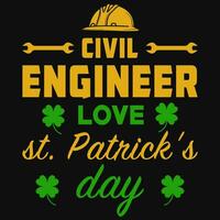 civil engineer love s.t Patrick's day typographic tshirt design vector